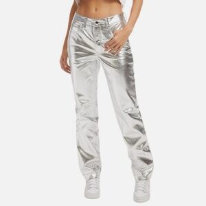 Good American Silver Good Icon Metallic Faux Leather Pants Size 4